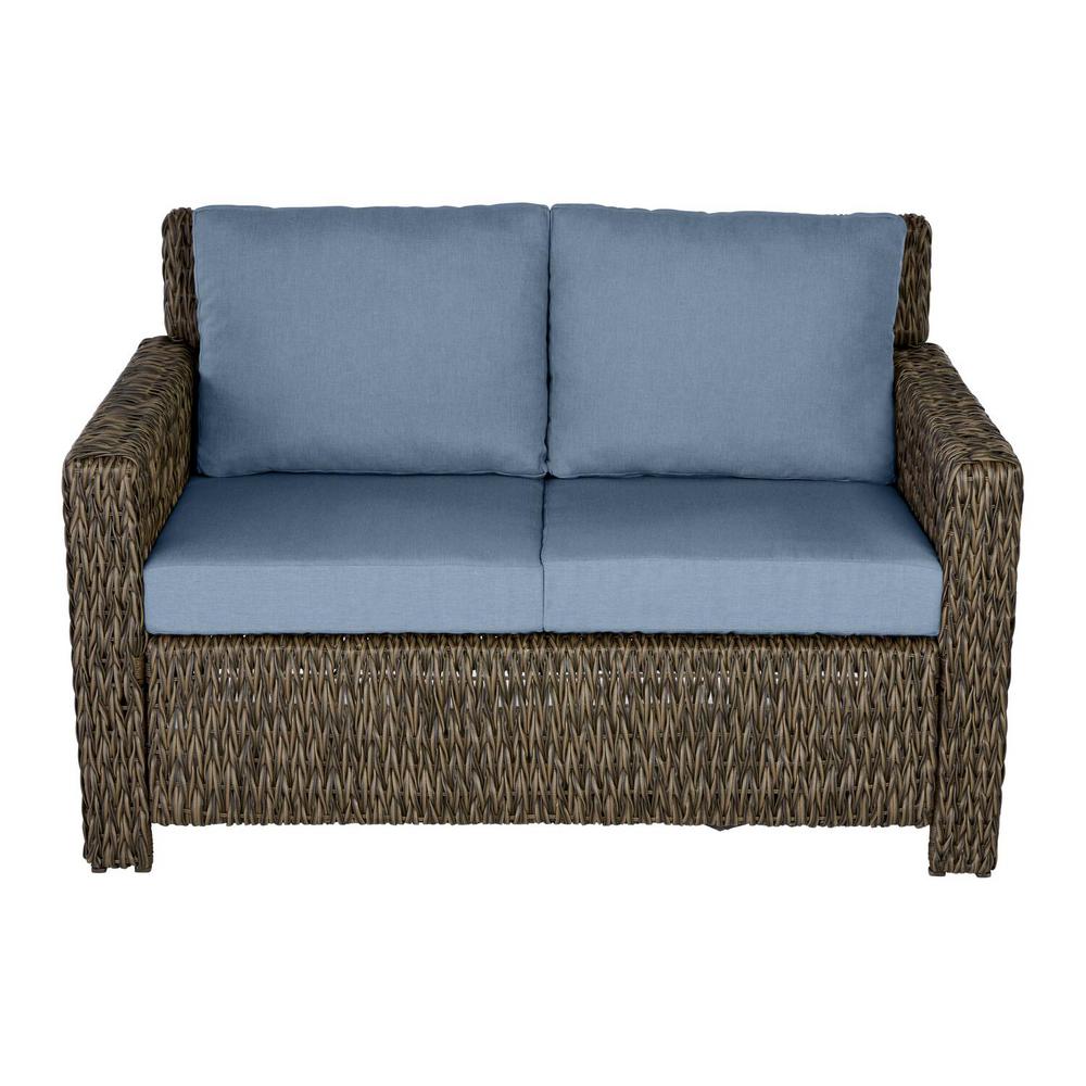 outdoor laguna wicker cushions patio point brown sunbrella denim hampton bay loveseat seating deep piece homedepot