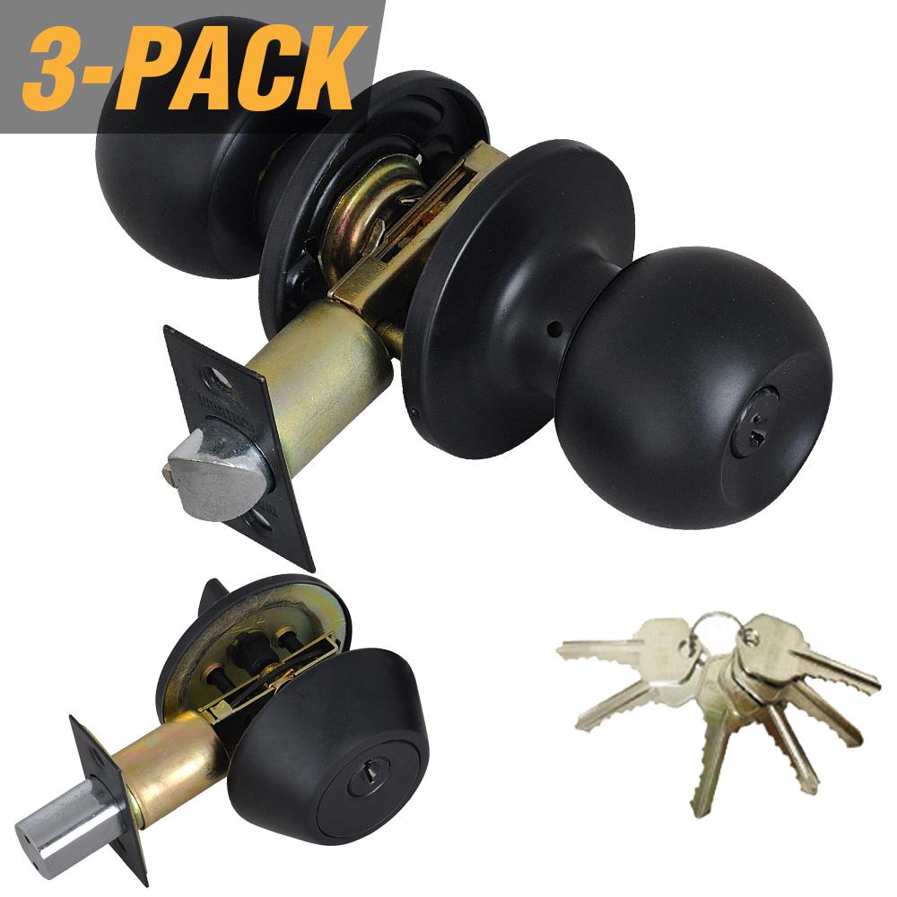 Premier Lock Black Entry Door Knob Combo Lock Set with Deadbolt and 18