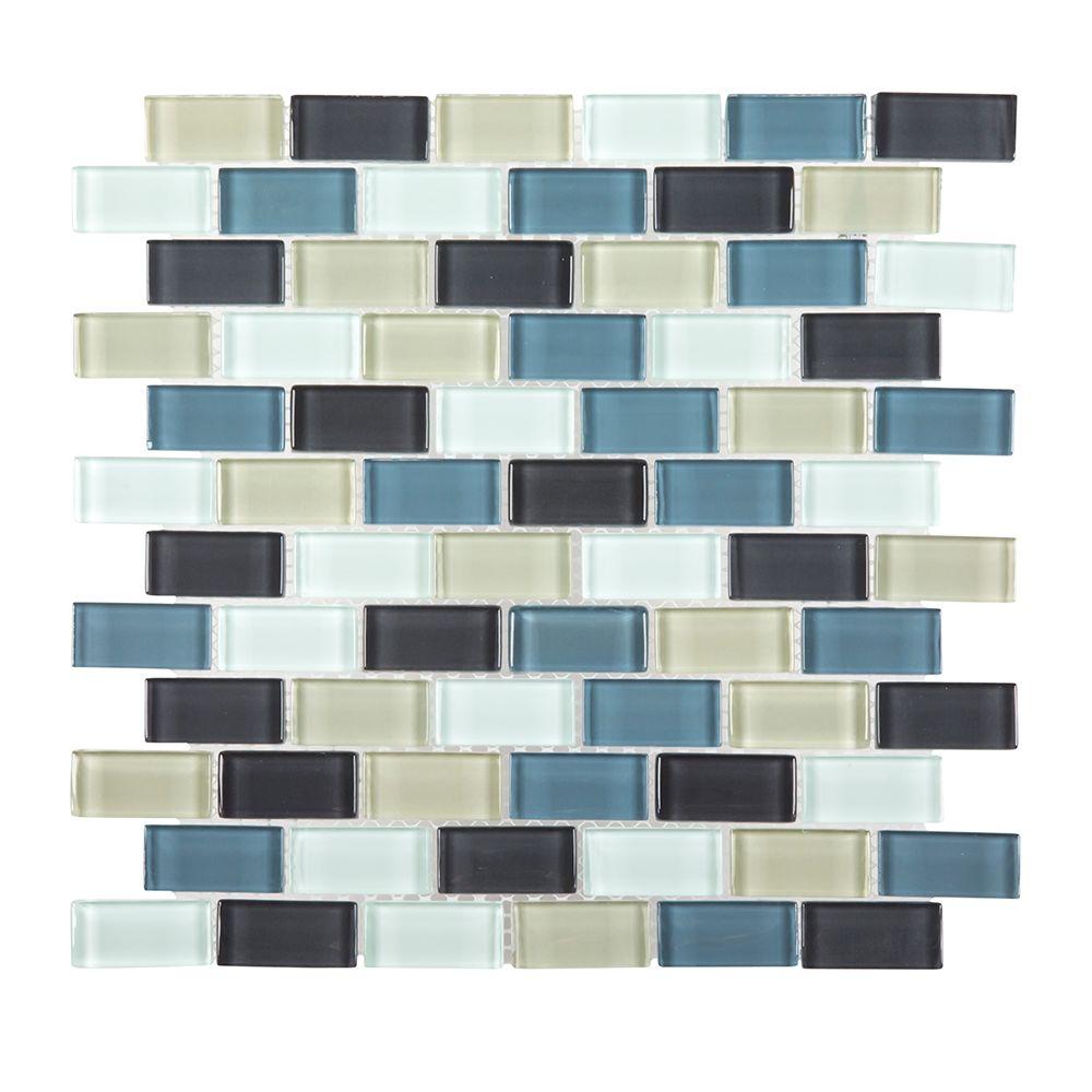 Jeffrey Court Shoreline Brick 12 in. x 12 in. x 8 mm Glass Mosaic Wall