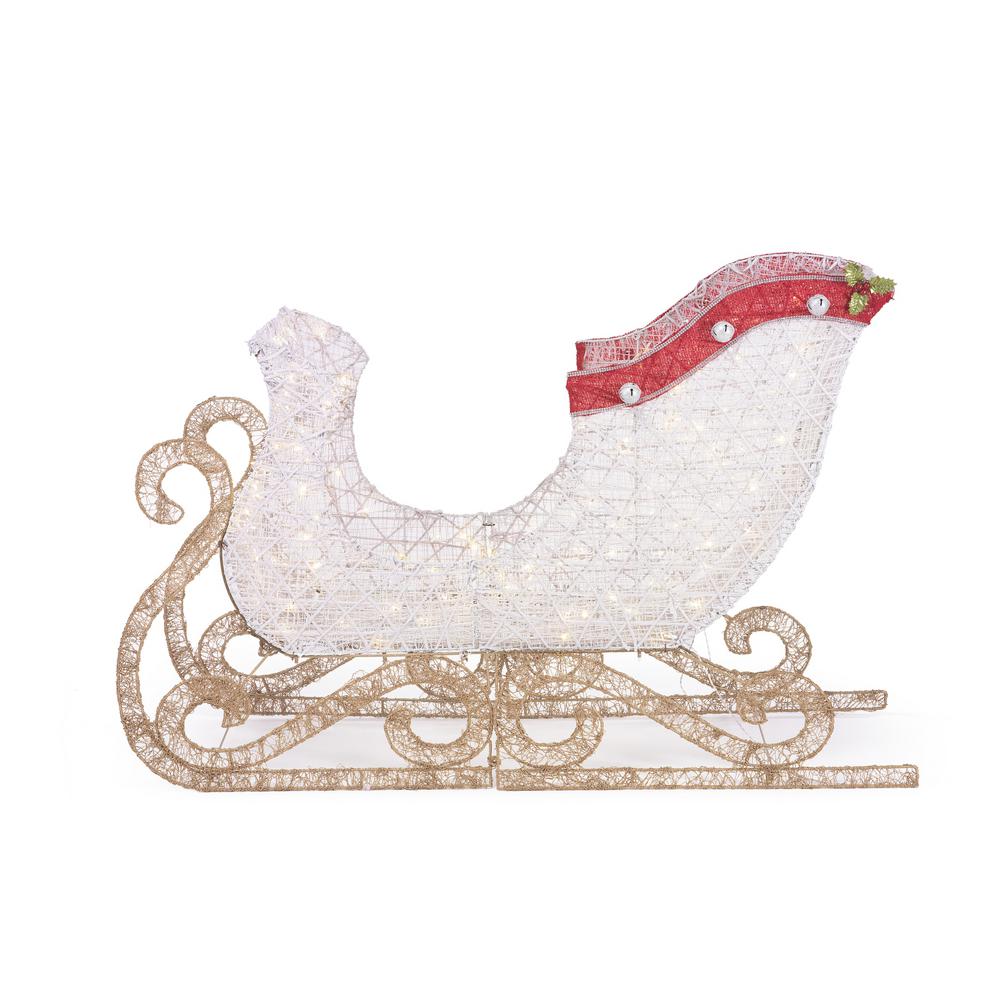 Home Accents Holiday 45 in. Christmas 180-Light LED White PVC Sleigh with Red Trim