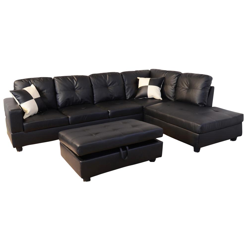 Black Sectionals Living Room Furniture The Home Depot Black Right Chaise Sectional With Storage Ottoman