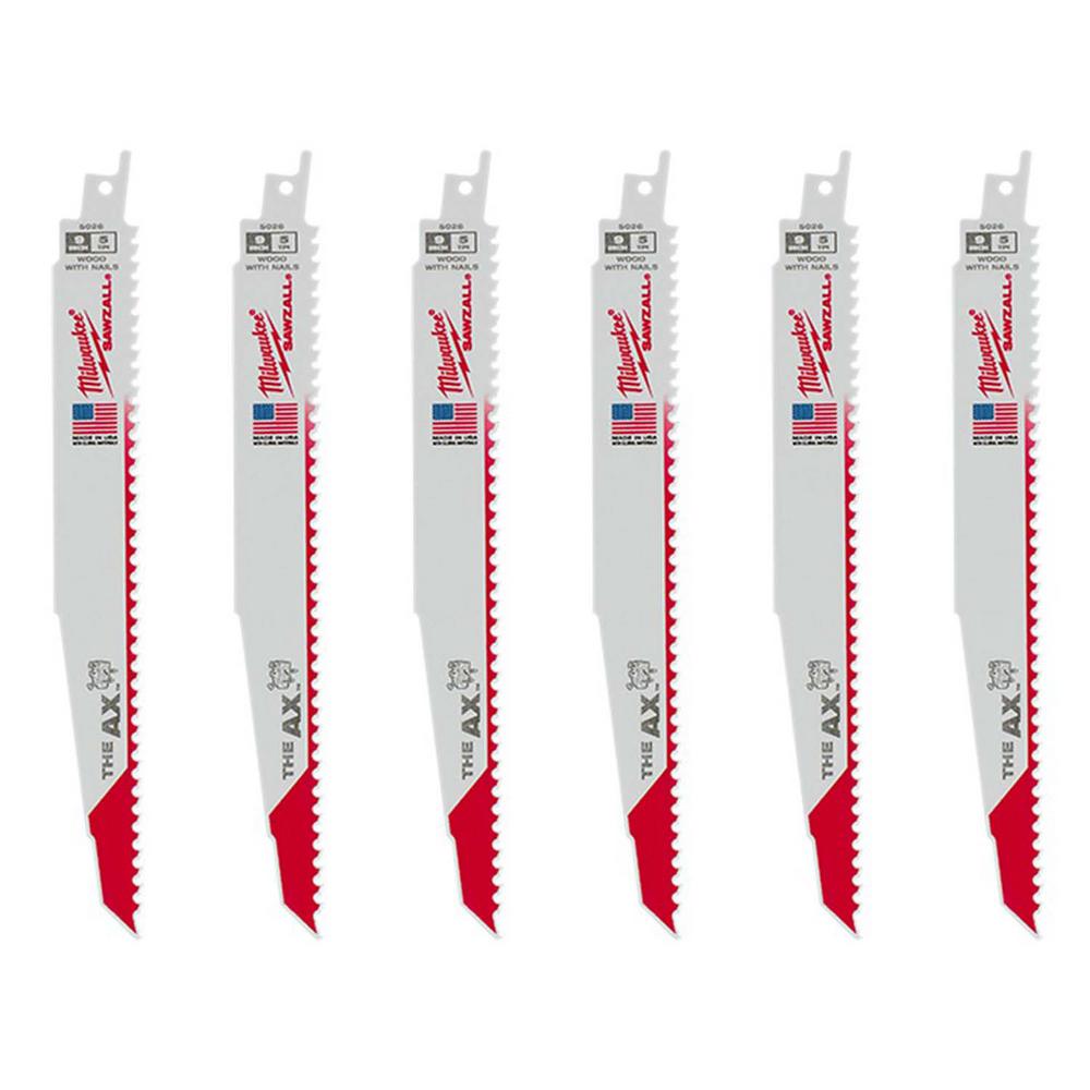 Milwaukee 9 in. 5 Teeth per in. AX Nail Embedded Wood Cutting SAWZALL Reciprocating Saw Blades (6 Pack) was $14.97 now $11.49 (23.0% off)