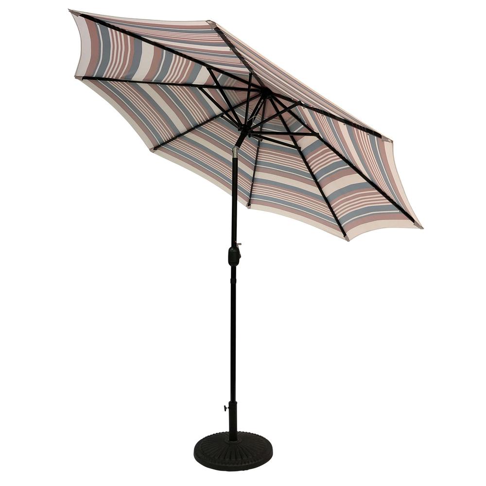 Sun Ray 9 Ft Steel Market Solar Lighted 8 Rib Round Patio Umbrella In Scarlet Striped 841005 The Home Depot