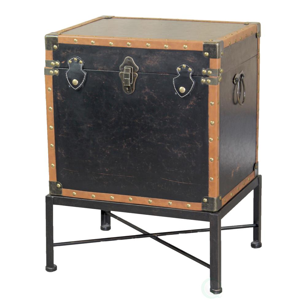 Vintiquewise Brown Faux Leather Trimmed Square Storage Trunk End
