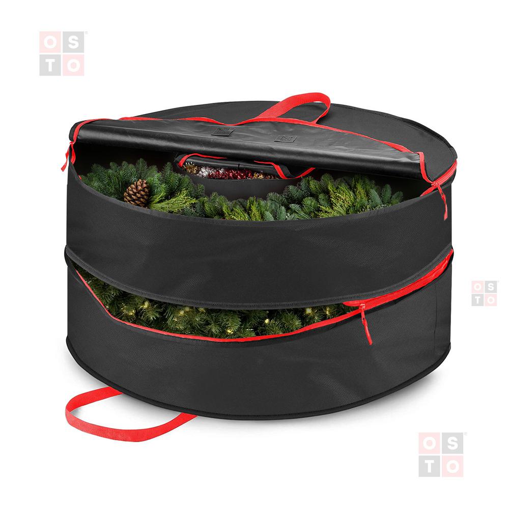 OSTO 36 in. Black Double Christmas Wreath Storage Bag 600D Pouch for ...