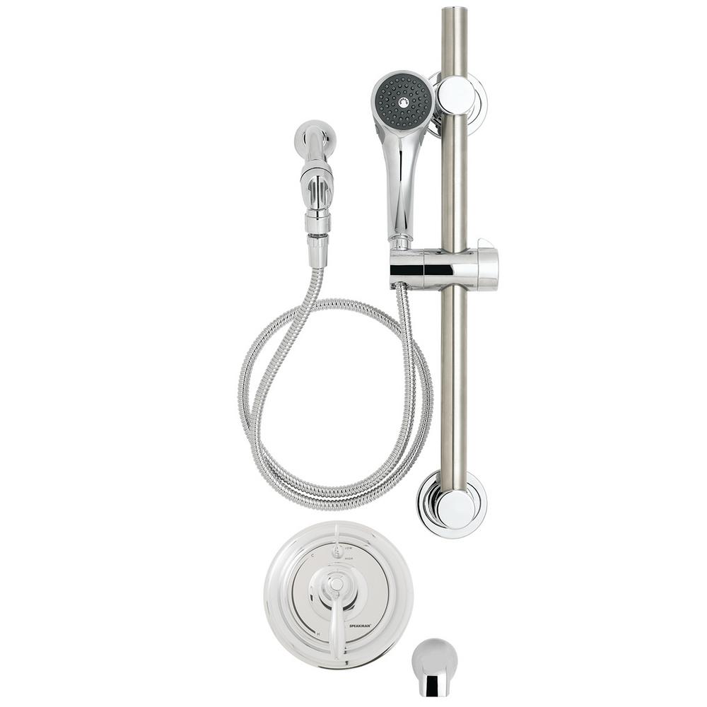 Speakman Sentinelpro 2 Handle 1 Spray Round Shower Faucet With Ada Grab Bar In Polished Chrome Valve Included Sm 5490 Ada The Home Depot