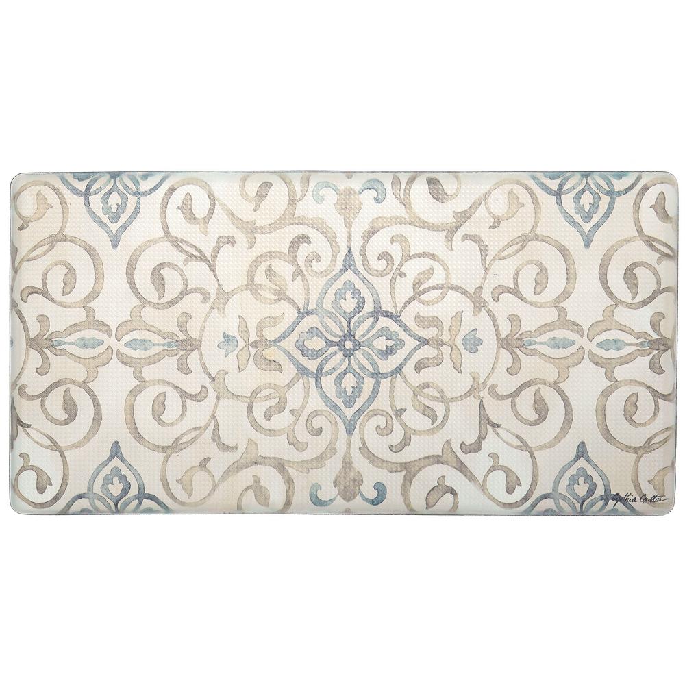 Nicole Miller Cook N Comfort Cream Rustic Medallion 20 In X 39 In Kitchen Mat