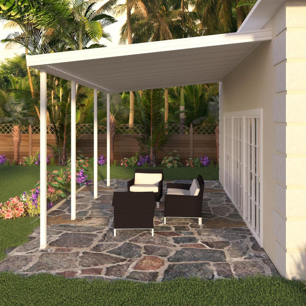 Integra 8 ft. x 16 ft. White Aluminum Attached Solid Patio Cover with 4Posts Maximum Roof Load