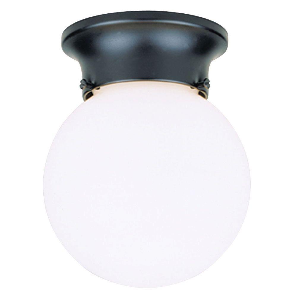 Westinghouse Black Outdoor Flush Mount Lights Ceiling 1 Light Black Flush Mount Exterior Fixture With White Glass Globe