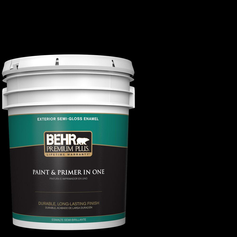 BEHR Premium Plus 5 gal. Black SemiGloss Enamel Exterior Paint and Primer in One534005 The