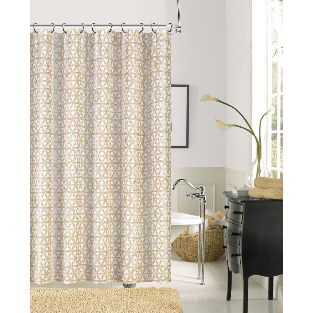 Dainty Home Jupiter 72 in. Gold Faux Linen Printed Shower Curtain ...