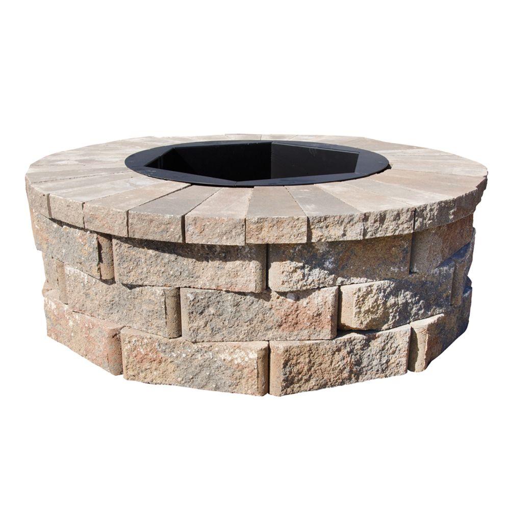pavestone 40 in w x 14 in h rockwall round fire pit kit palomino rwk54581 the home depot