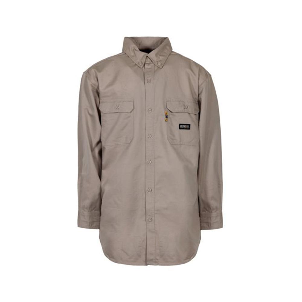 UPC 092021283012 product image for Berne Men's 4 XL Khaki Cotton and Nylon FR Button Down Work Shirt, Green | upcitemdb.com