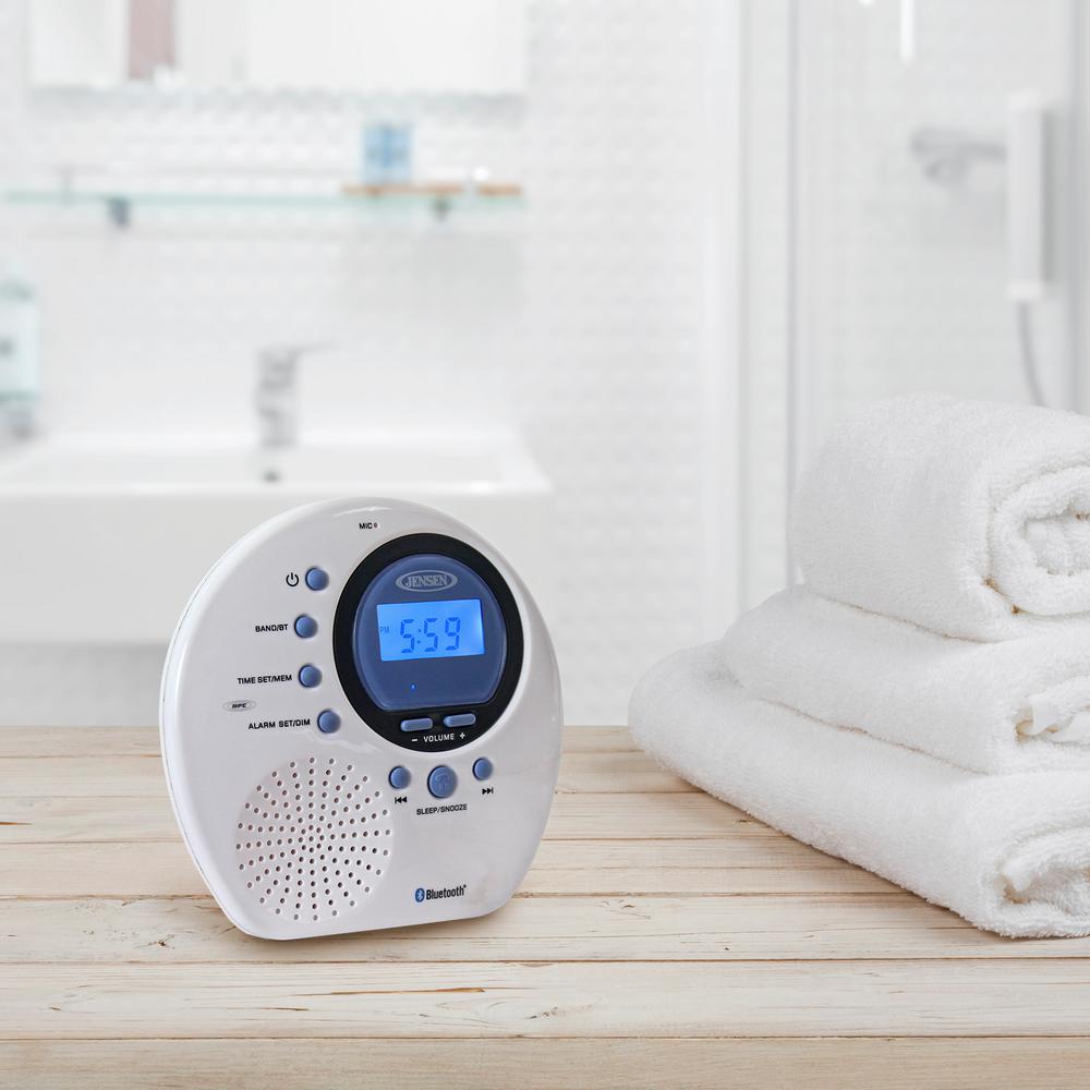 Jensen Water Resistant Digital Am Fm Bluetooth Shower Clock Radio With Digital Tuning Jwm 160 The Home Depot