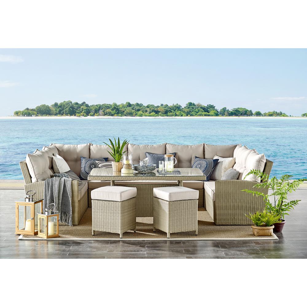 Alaterre Furniture Canaan Brown All Weather Wicker Outdoor Horseshoe Sectional Sofa With Cream Cushions Awwc01133445cc The Home Depot