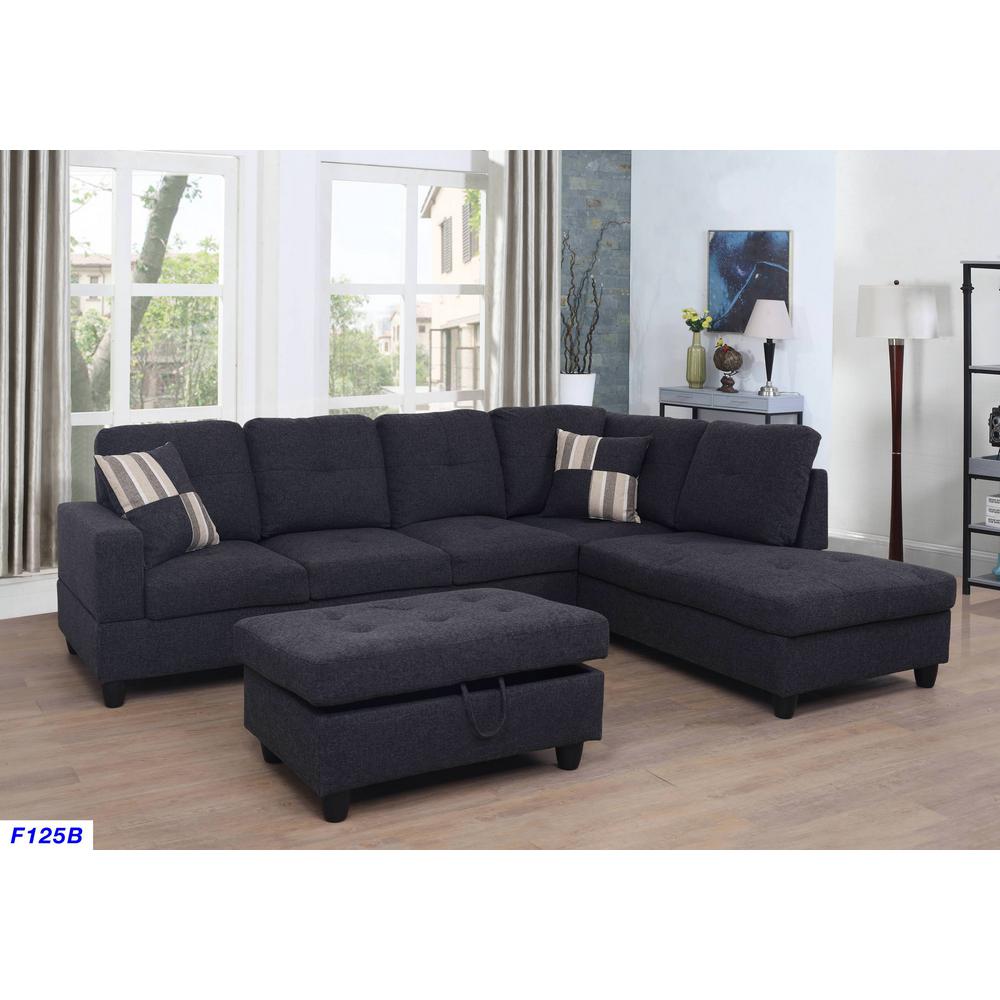 Black Microfiber Left Chaise Sectional With Storage Ottoman F125a Internet 306097297 Black Microfiber Left Chaise Sectional