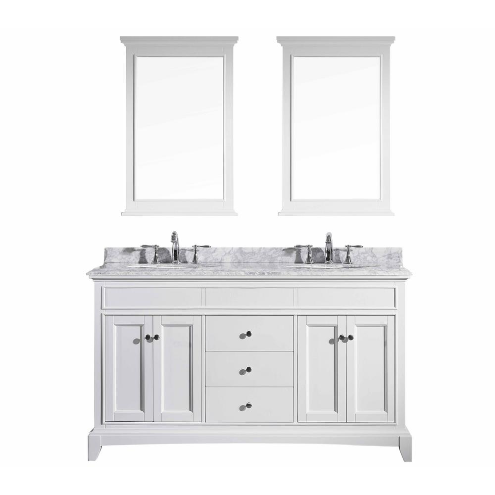 Eviva Elite Stamford 60 In W X 23 5 D 36 H Vanity Elite Stamford 60 In W X 23 5 D 36 H Vanity White With Carrera Marble Top Basin
