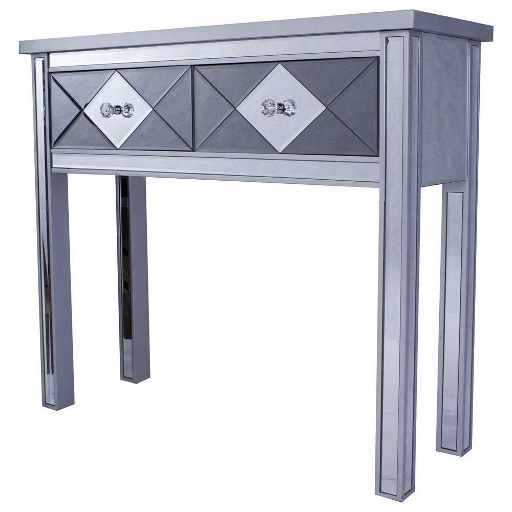 Shelly 22 In Silver Mirrored Console Table With 2 Drawers 319732 Silver Mirrored Console Table