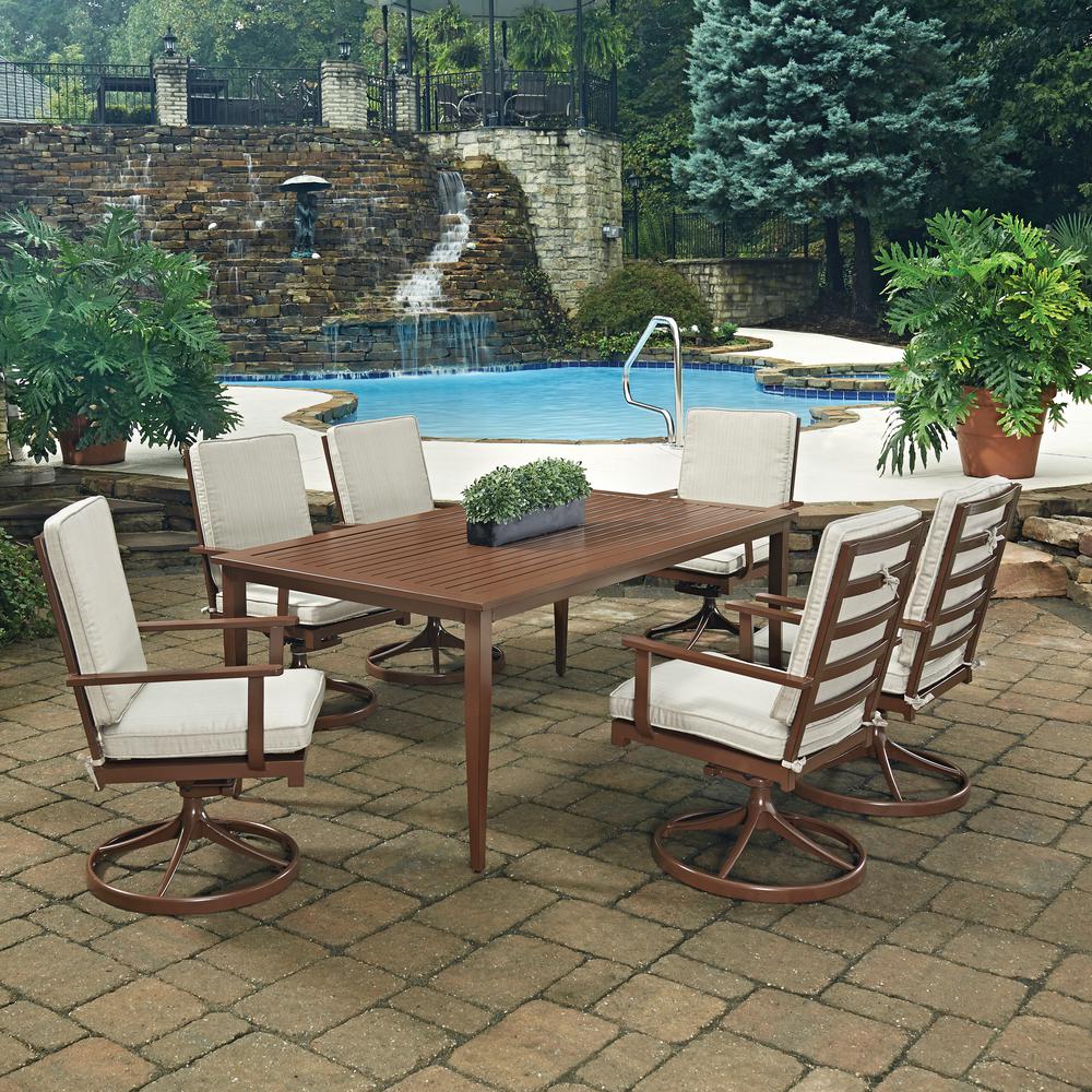 Home Styles Key West Chocolate Brown 7 Piece Extruded Aluminum Home Styles Key West Chocolate Brown 7 Piece Extruded Aluminum Outdoor Dining Set With Beige