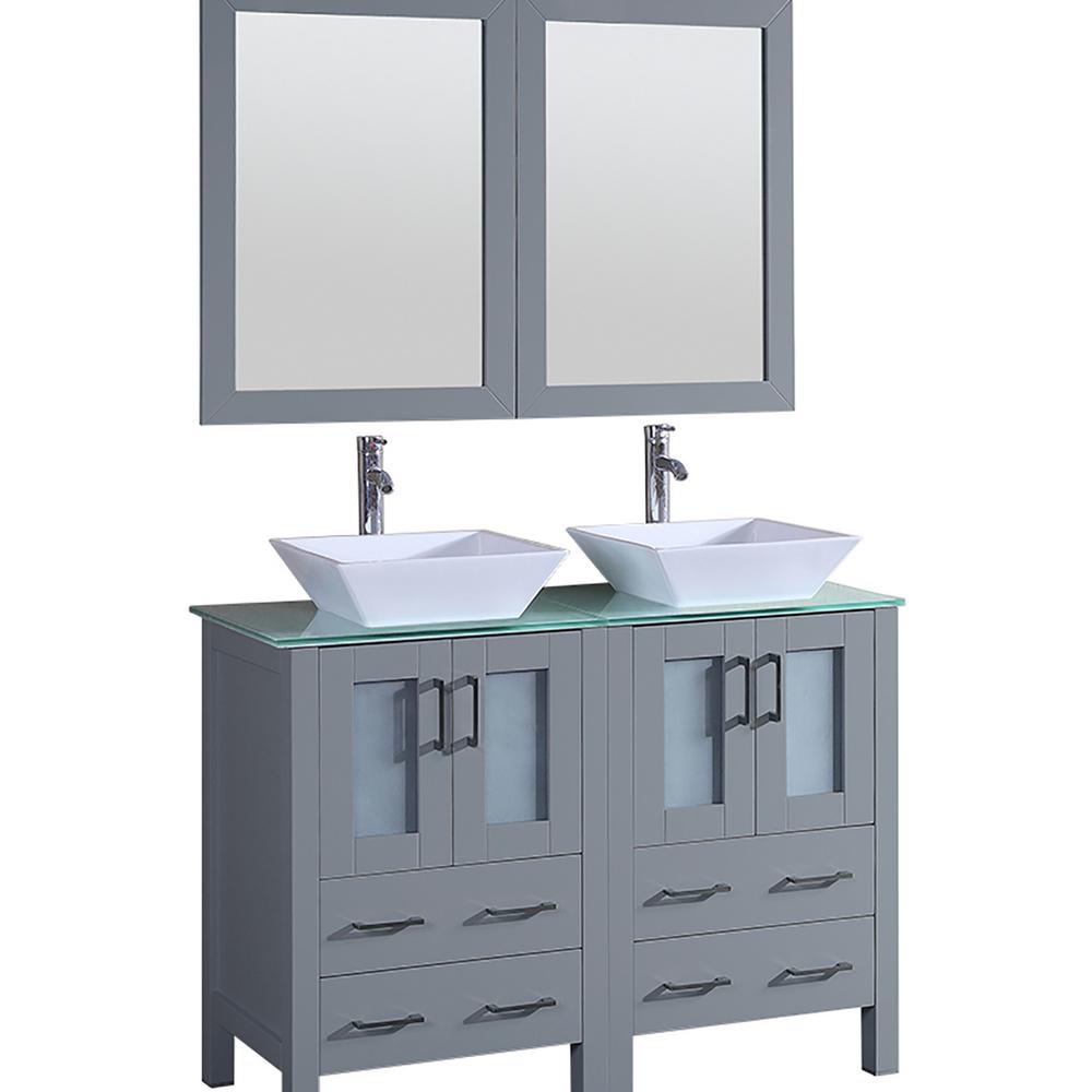 48 In W Double Bath Vanity With Tempered Glass Vanity Top In Green 