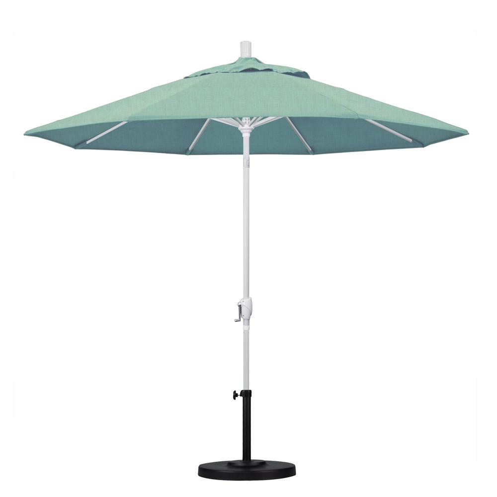 California Umbrella 9 Ft White Aluminum Pole Market Aluminum Ribs Push Tilt Crank Lift Patio Umbrella In Spa Sunbrella Gspt908170 5413 The Home Depot