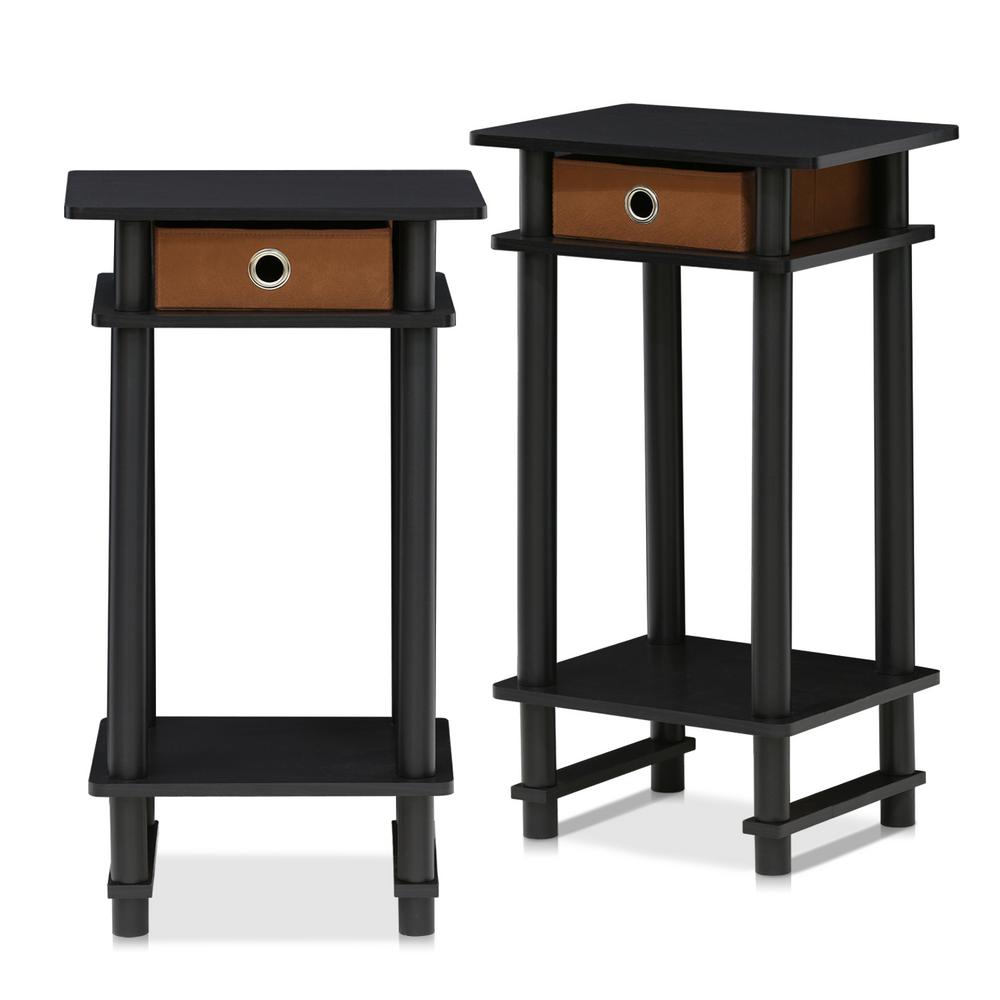 Furinno Turn N Espresso And Brown Tall End Table With Bin Set Furinno Turn N Espresso And Brown Tall End Table With Bin Set