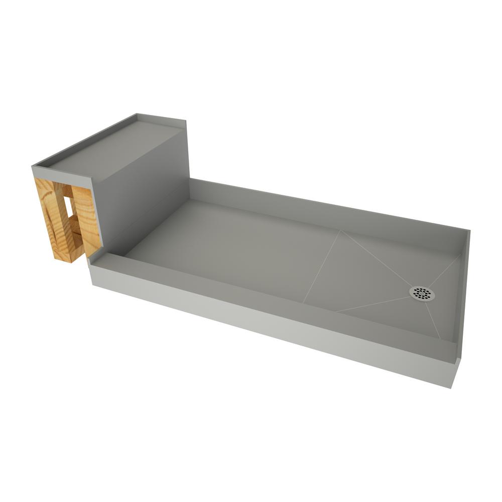 Base'N Bench 30 in. x 60 in. Single Threshold Shower Base in Gray and