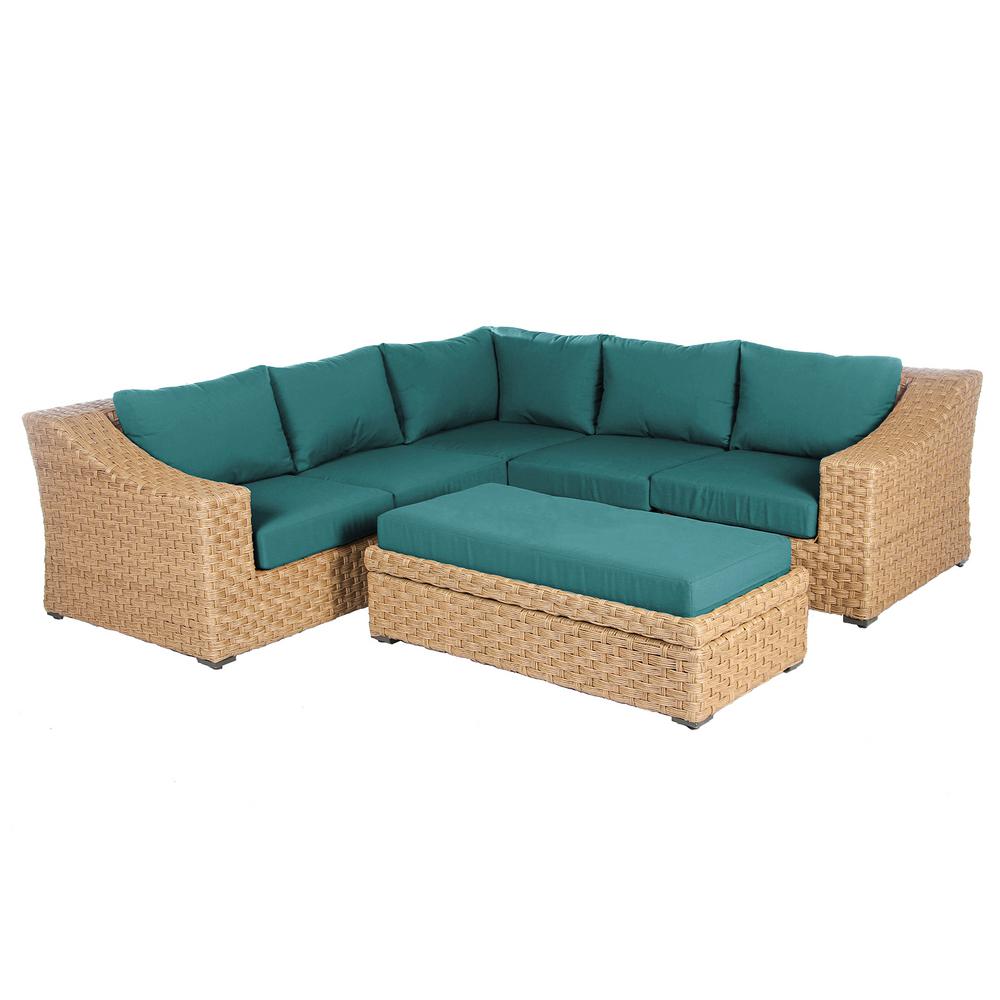 Beige Tan Wicker Patio Furniture Outdoor Lounge Elizabeth 6 Piece Wicker Patio Sectional Seating Set With Spectrum Pea