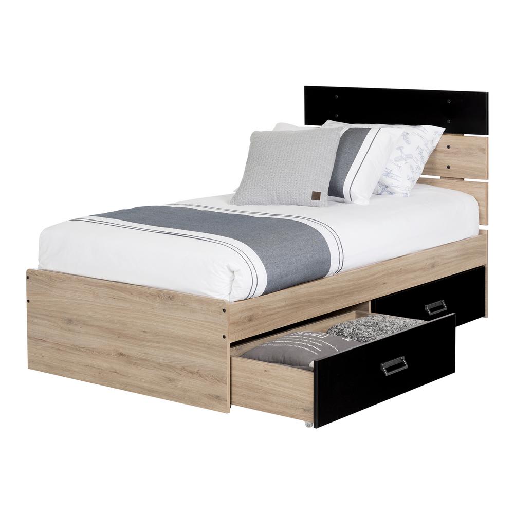 South Shore Induzy Rustic Oak And Matte Black Twin Bed 12168 The