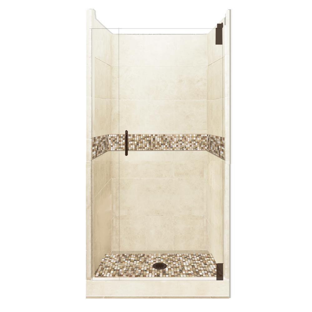 American Bath Factory Roma Grand Hinged 38 In X 80 Center Drain Alcove Shower Kit Desert Sand And Old Bronze Hardware
