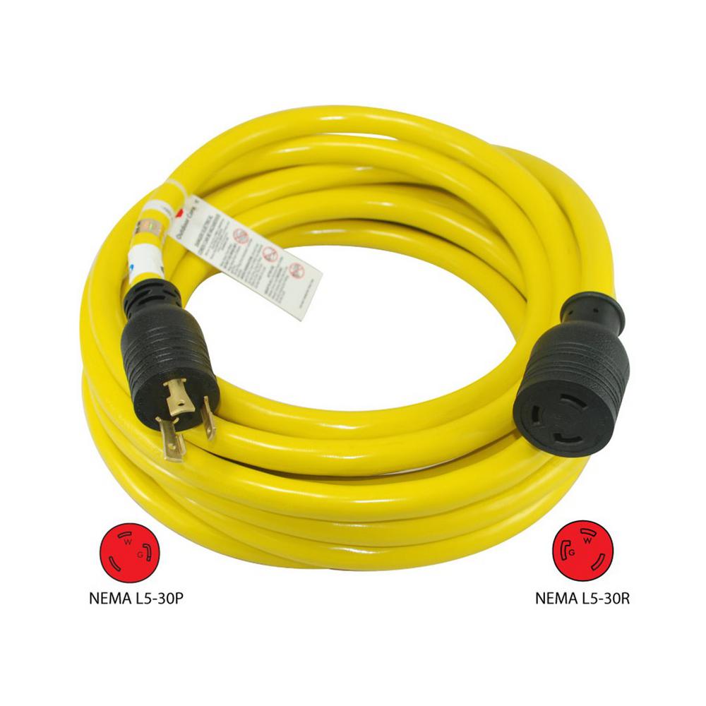 Leisure Cords NEMA L5-30 3 Prong 30 Amp Generator Extension Cord 15 ft.