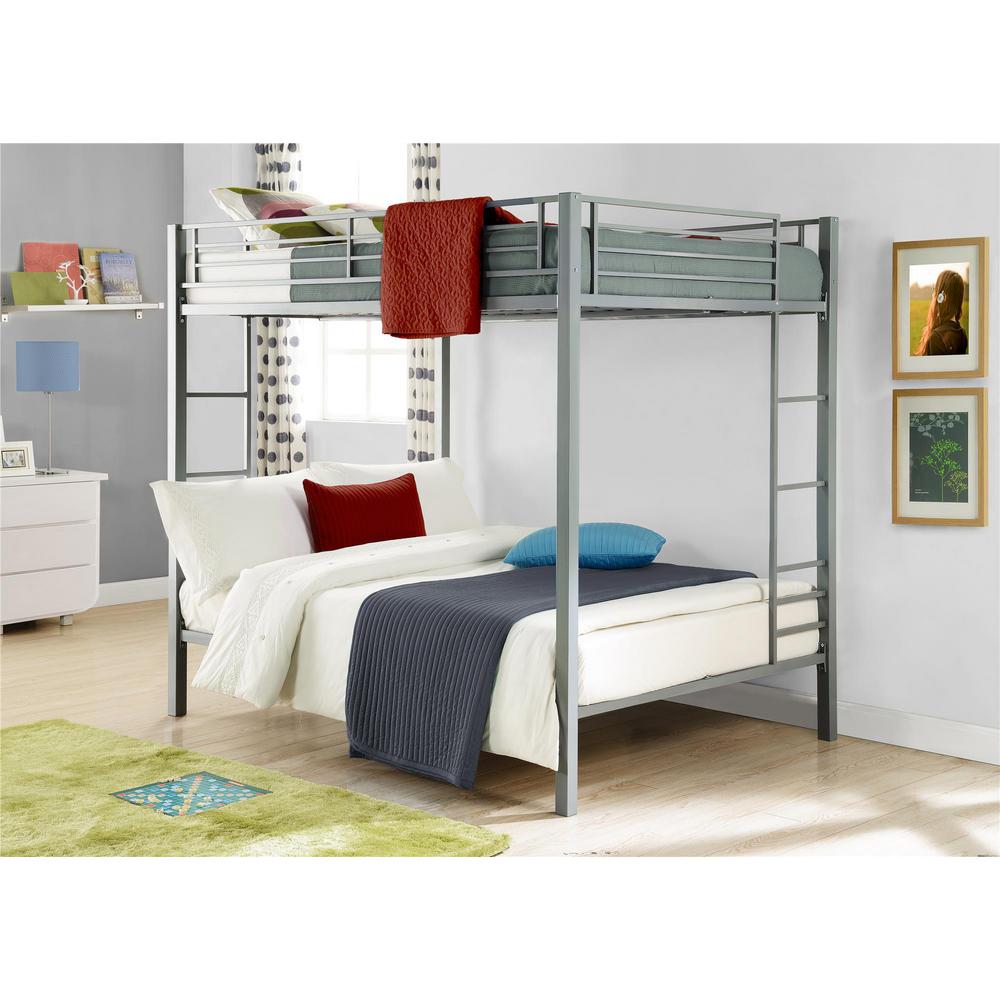 dorel twin over full silver metal bunk bed with set of 2 mattresses