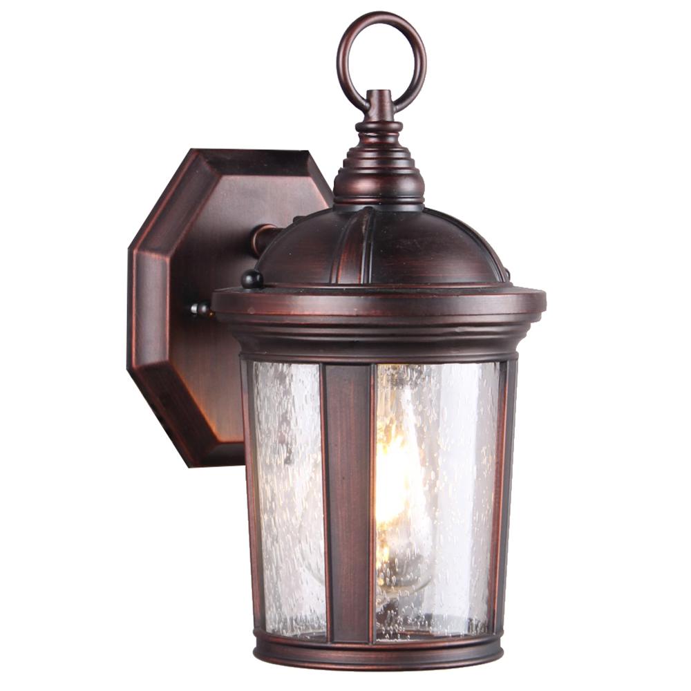 Bronze Dsi Outdoor Wall Mounted Lighting 1 Light Bronze Seeded Glass Outdoor Wall Mount Sconce With Led Bulb