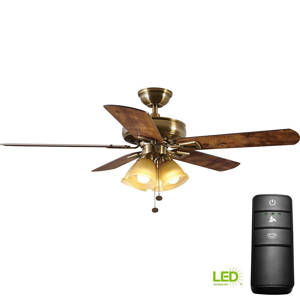 Hampton Bay Lyndhurst 52 In Led Antique Brass Ceiling Fan