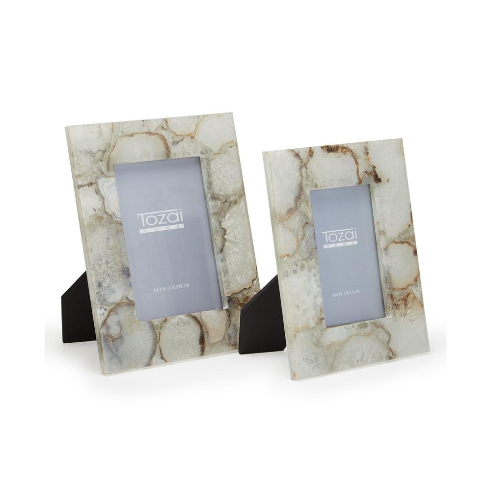 Two's Company Natural Agate Grey Colored Picture Frames in Gift Box