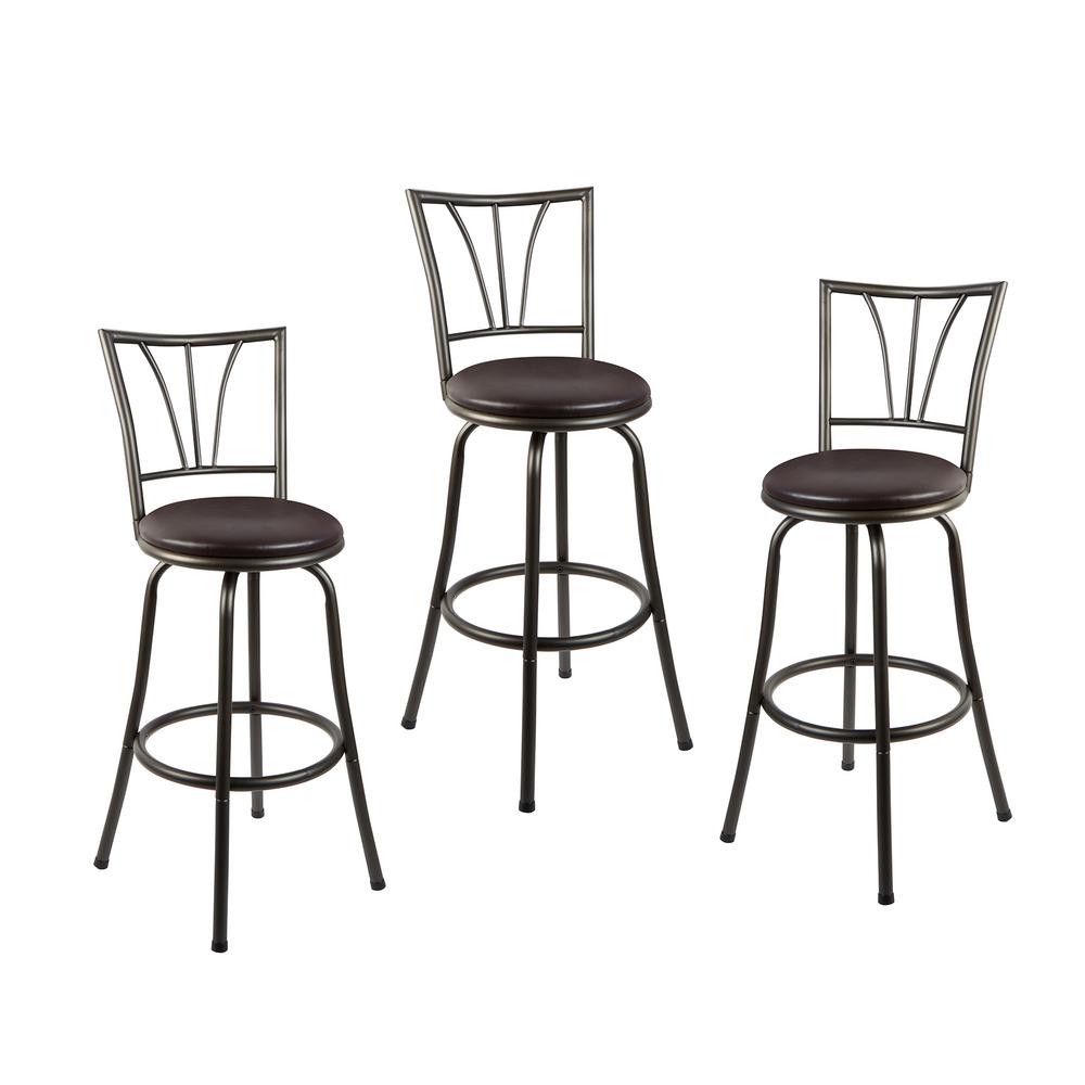 Set of 3 Stetson Adjustable Swivel Metal Bar Stool Black/Gunmetal - Silverwood, Black/Grey