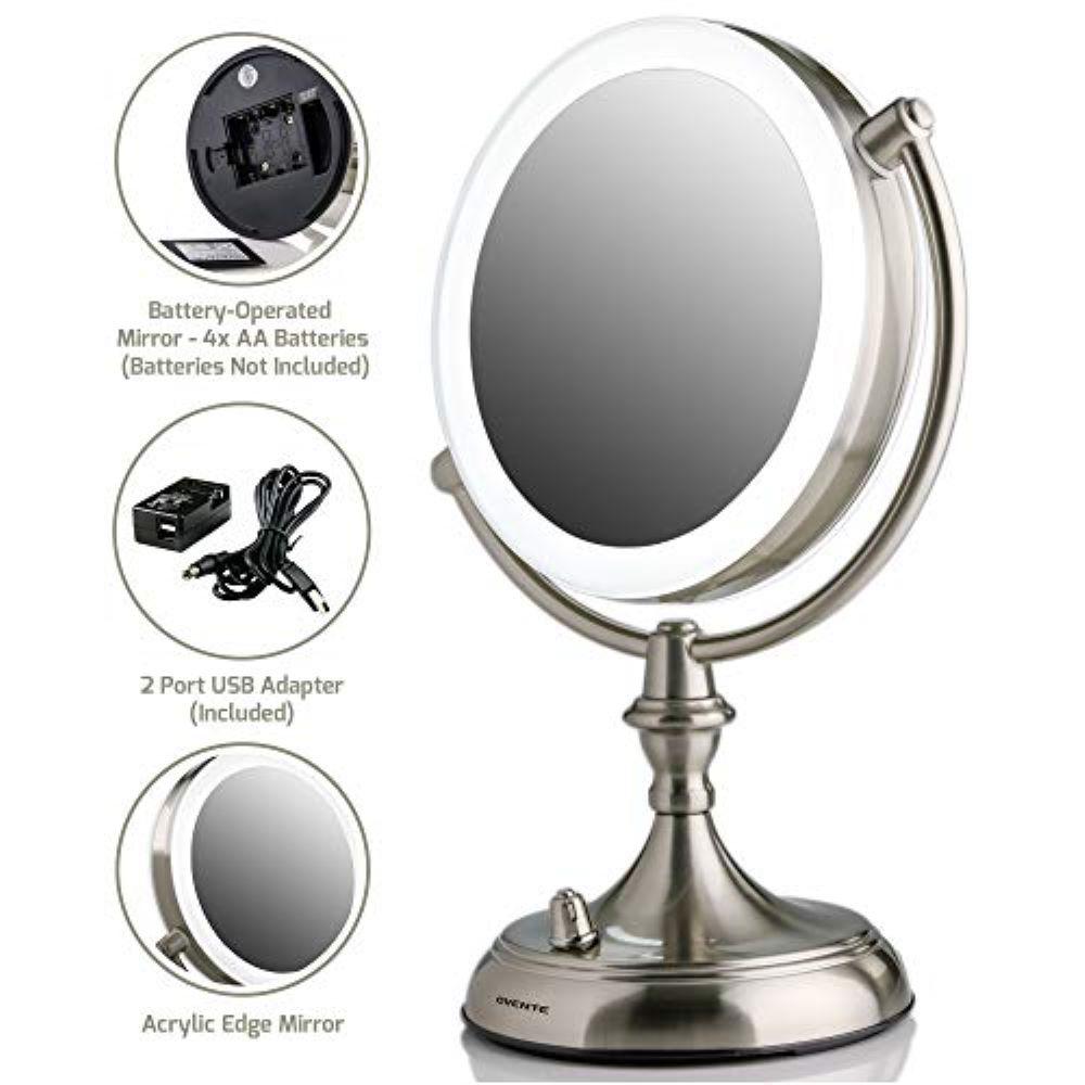 7 5 In Nickel Brushed Led Lighted Tabletop Makeup Mirror