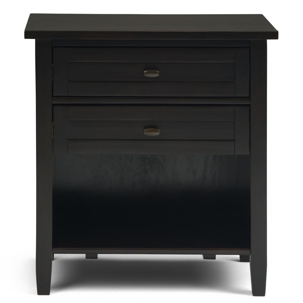 Simpli Home Warm Shaker 2 Drawer Solid Wood 24 In Wide Rustic Bedside Nightstand Table In Dark Brown Axwsh Bs Br The Home Depot