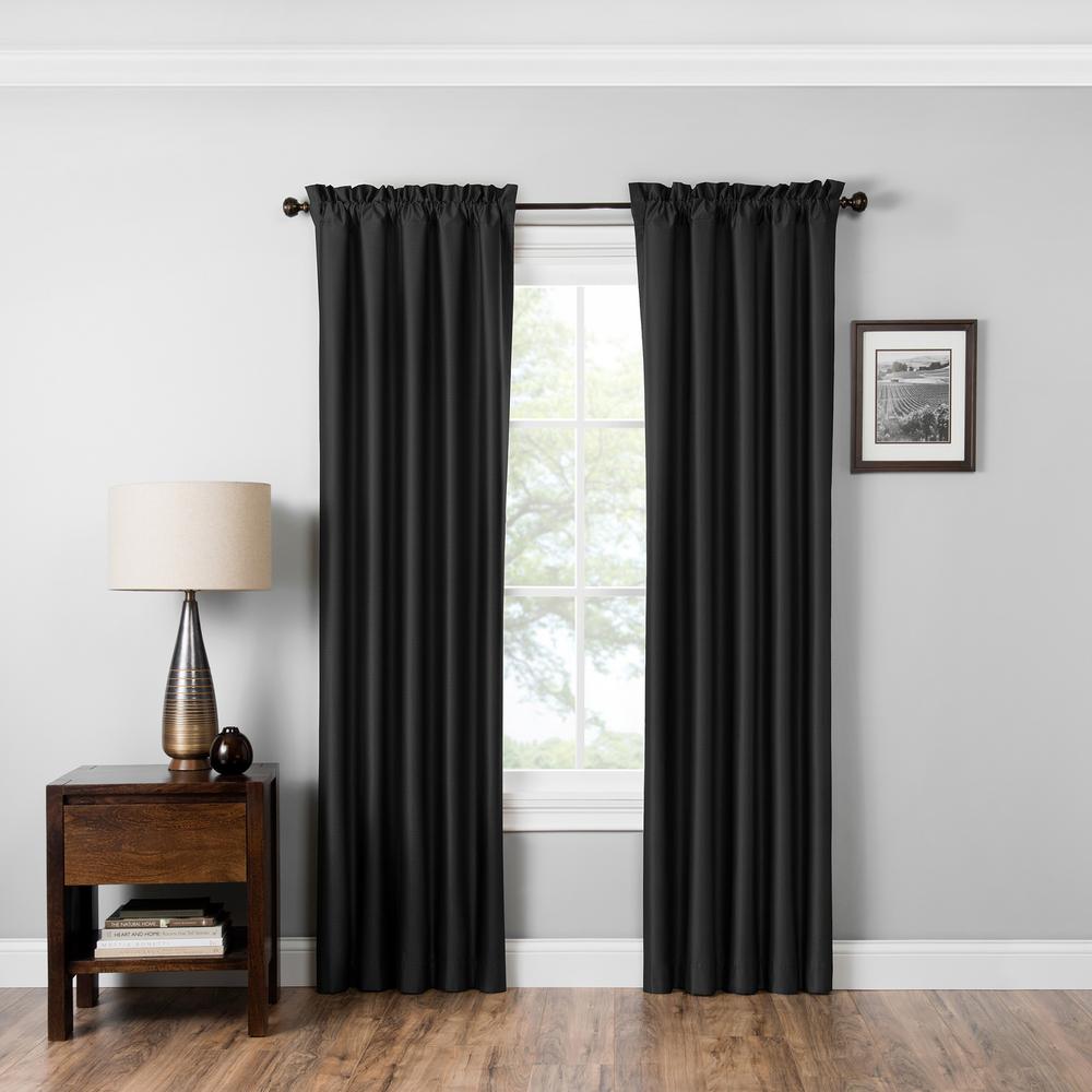Eclipse Blackout Miles 63 In L Black Rod Pocket Curtain L Black Rod Pocket Curtain