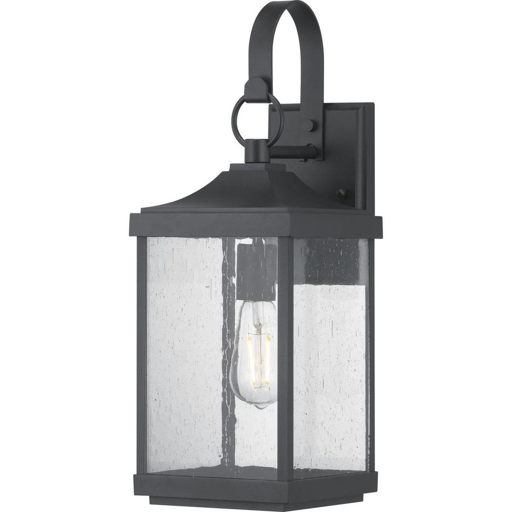 Progress Lighting Park Court 1-Light 19 in. Textured Black Outdoor Wall Lantern with Clear Seeded Glass