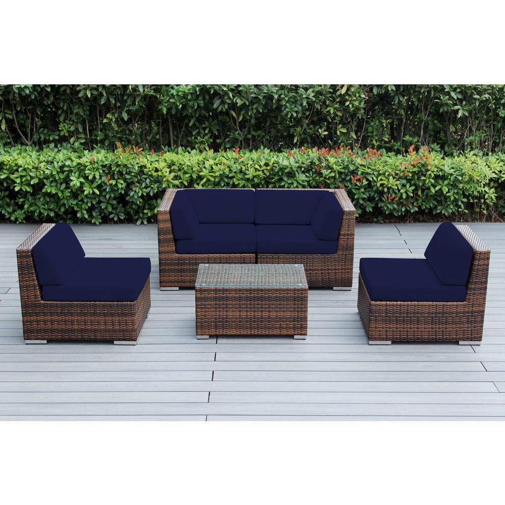 Ohana Depot Ohana Mixed Brown 5Piece Wicker Patio Seating Set with