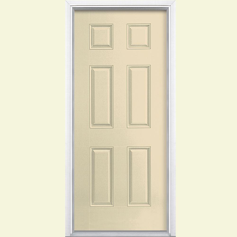 36 In X 80 In 6 Panel Painted Smooth Fiberglass Prehung Front Door