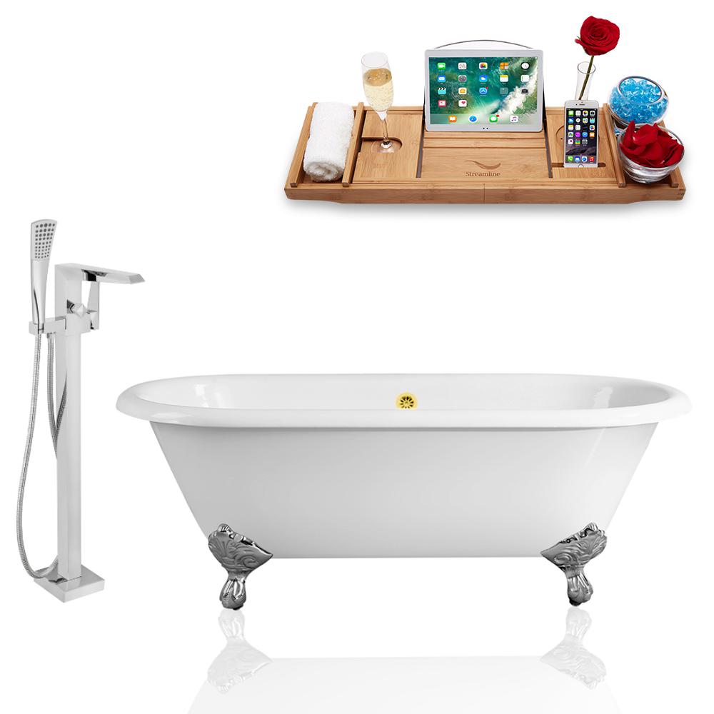 Streamline 60 in Cast Iron Clawfoot Non Whirlpool  Bathtub 