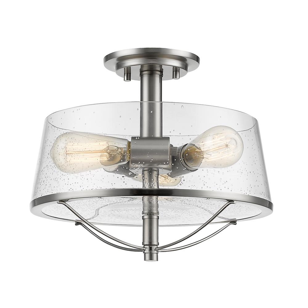 Filament Design Lorinda 3 Light Brushed Nickel Semi Flushmount With Filament Design Lorinda 3 Light Brushed Nickel Semi Flushmount With Clear Seedy Glass Shade