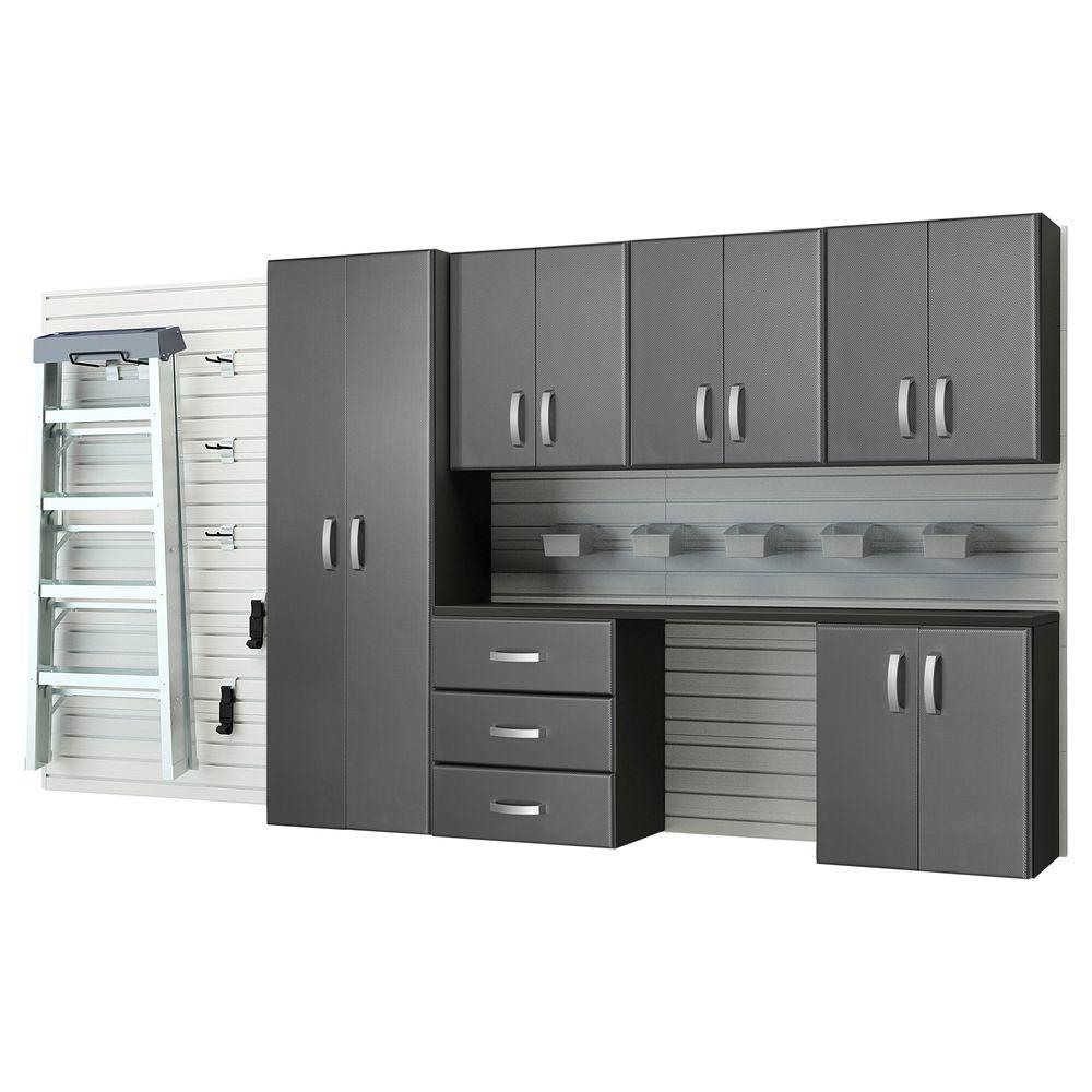Flow Wall Modular Mounted Garage Cabinet Storage Set With Flow Wall Modular Mounted Garage Cabinet Storage Set With Workstation Accessories White Graphite Carbon Fiber 22 Piece Fcs 12017 12w 6sc2 The