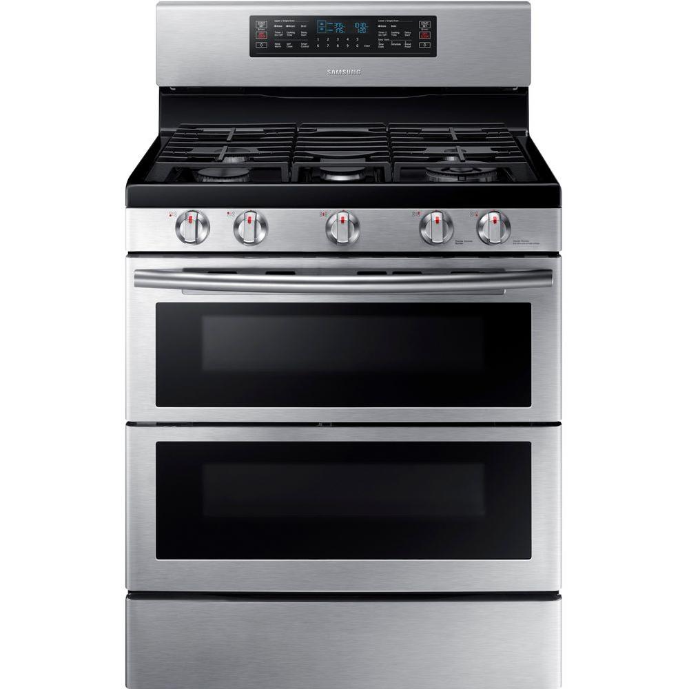 Samsung 30 in. 5.8 cu. ft. Double Oven Gas Range with Self-Cleaning Convection Oven in Stainless, Silver was $2099.0 now $1398.0 (33.0% off)