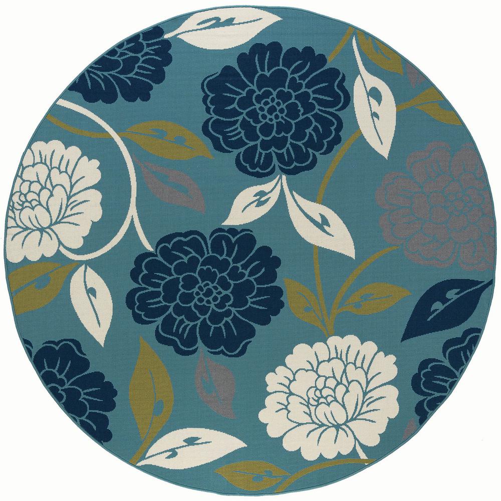 Tayse Rugs Peony Aqua 8 Ft X Round Indoor Outdoor Area Rug Peony Aqua 8 Ft X Round Indoor Outdoor Area Rug