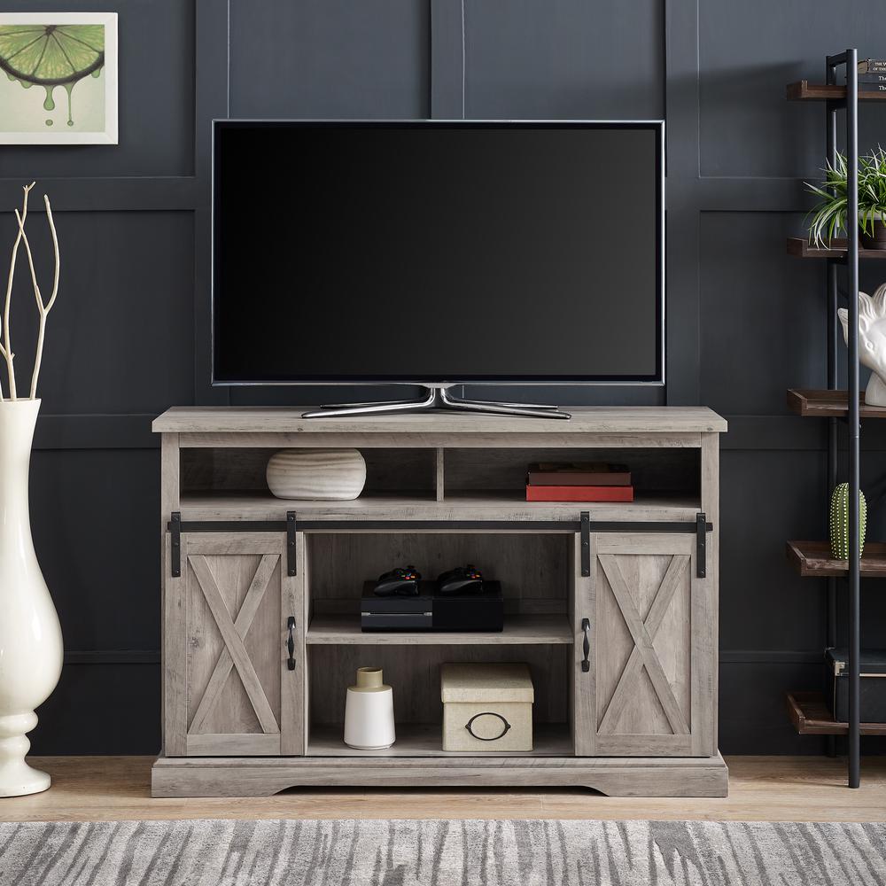 Walker Edison Furniture Company 52 In Grey Wash Sliding Barn Door 52 In Grey Wash Sliding Barn Door Highboy Tv Stand By Walker Edison Furniture Company