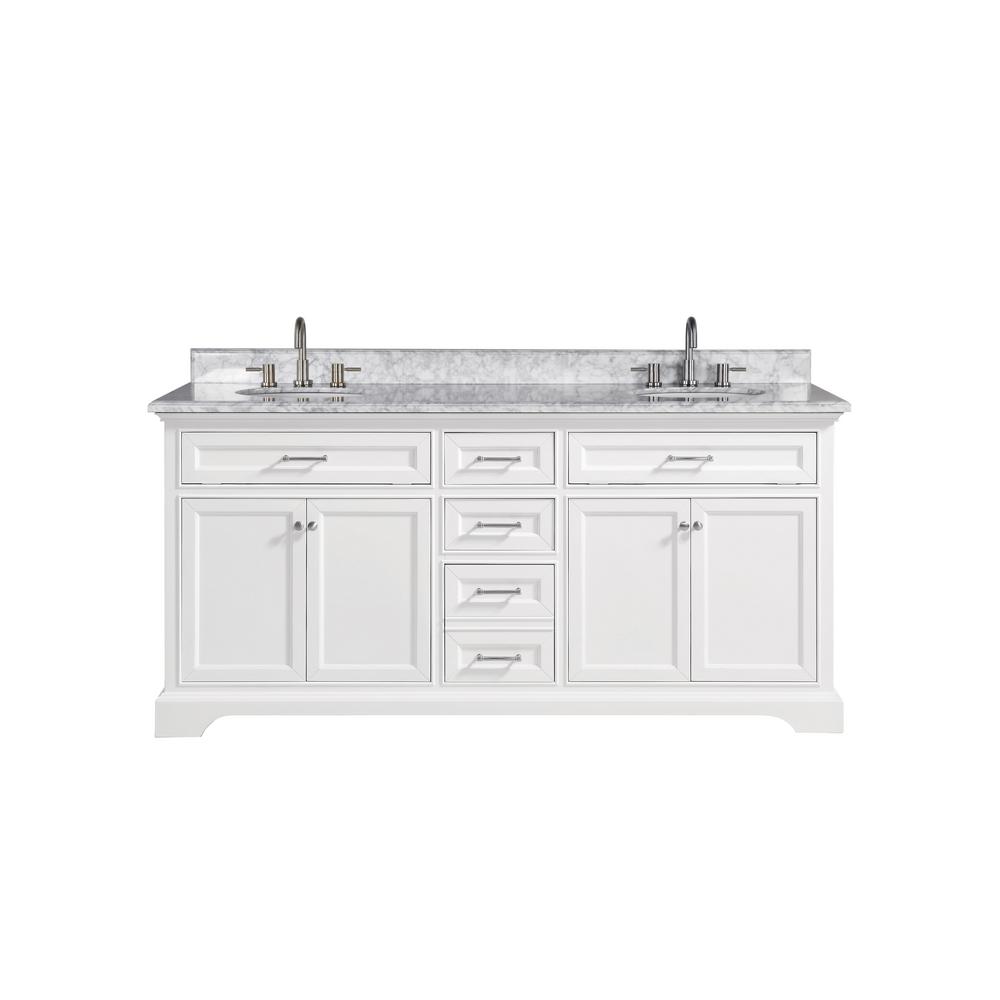 Home Decorators Collection Windlowe 73 In W X 22 D 35 H Bath Vanity White With Carrara Marble Top Sink 15101 Vs73c Wt The Depot - Home Depot Bathroom Vanity Double Sinks