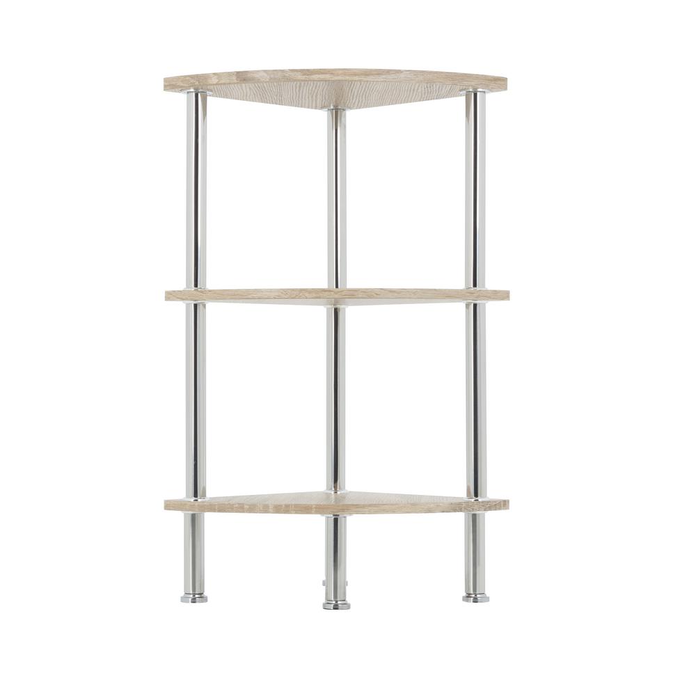 AVF Whitewashed Oak and Chrome Corner 3Tier Shelving UnitS53OWA
